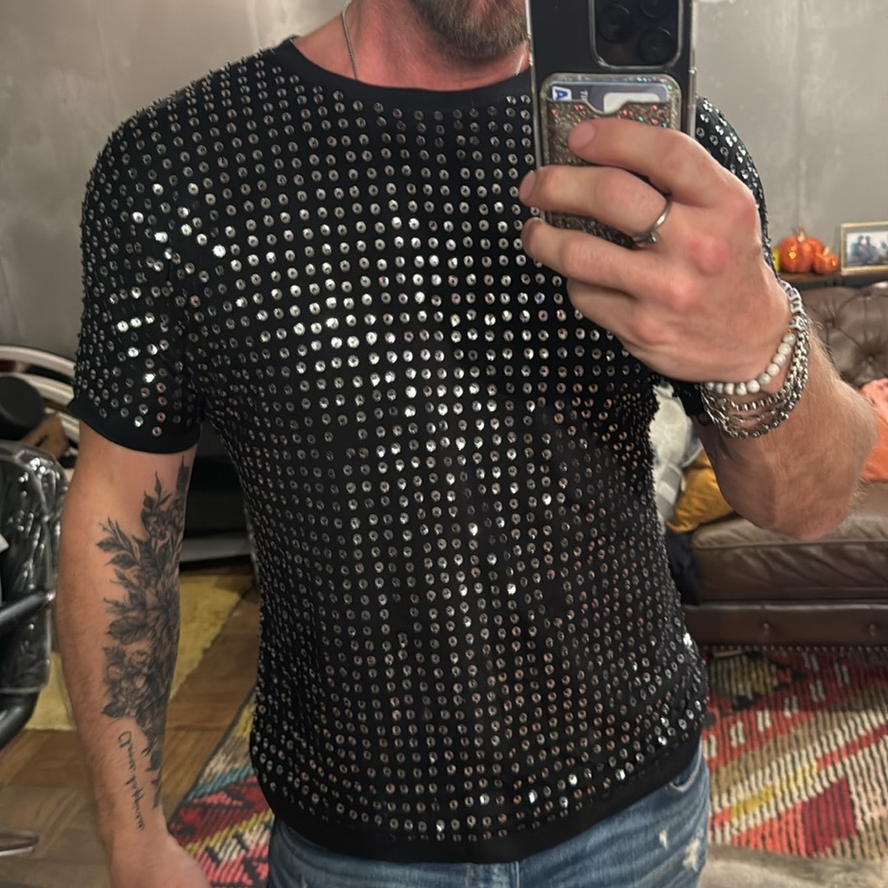 Diane Von, Furstenberg, unisex sequin and beads T-shirt in black and silver